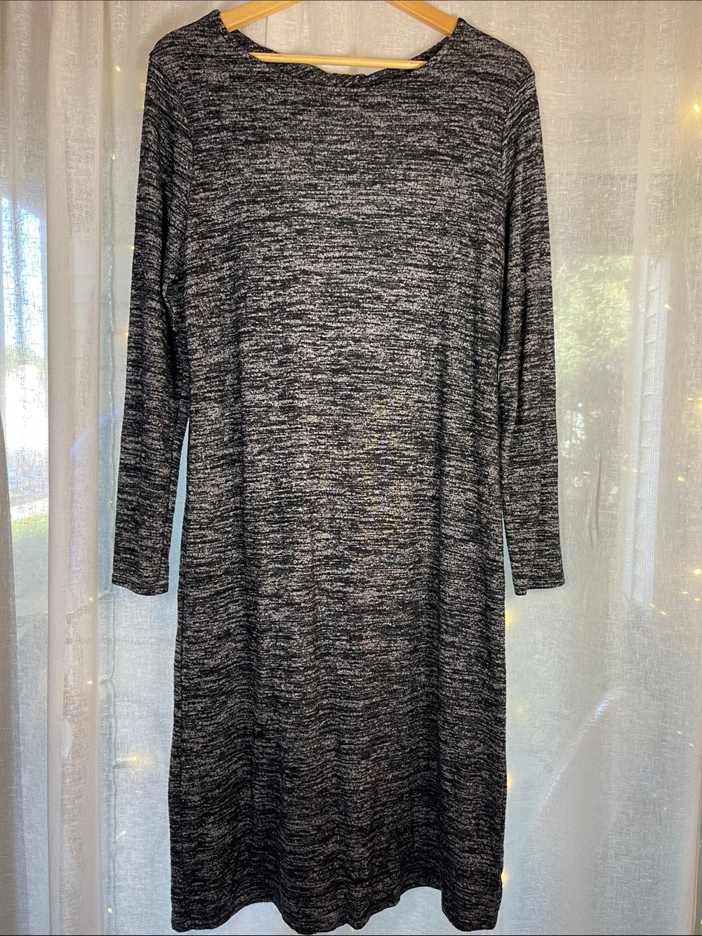 GAP Black Heather Long Sleeve Shift Dress - Heathered Black